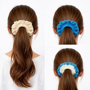 Handmade Textured Crocheted Scrunchies Ponytail Holder Hair Tie Set Of 3 - New